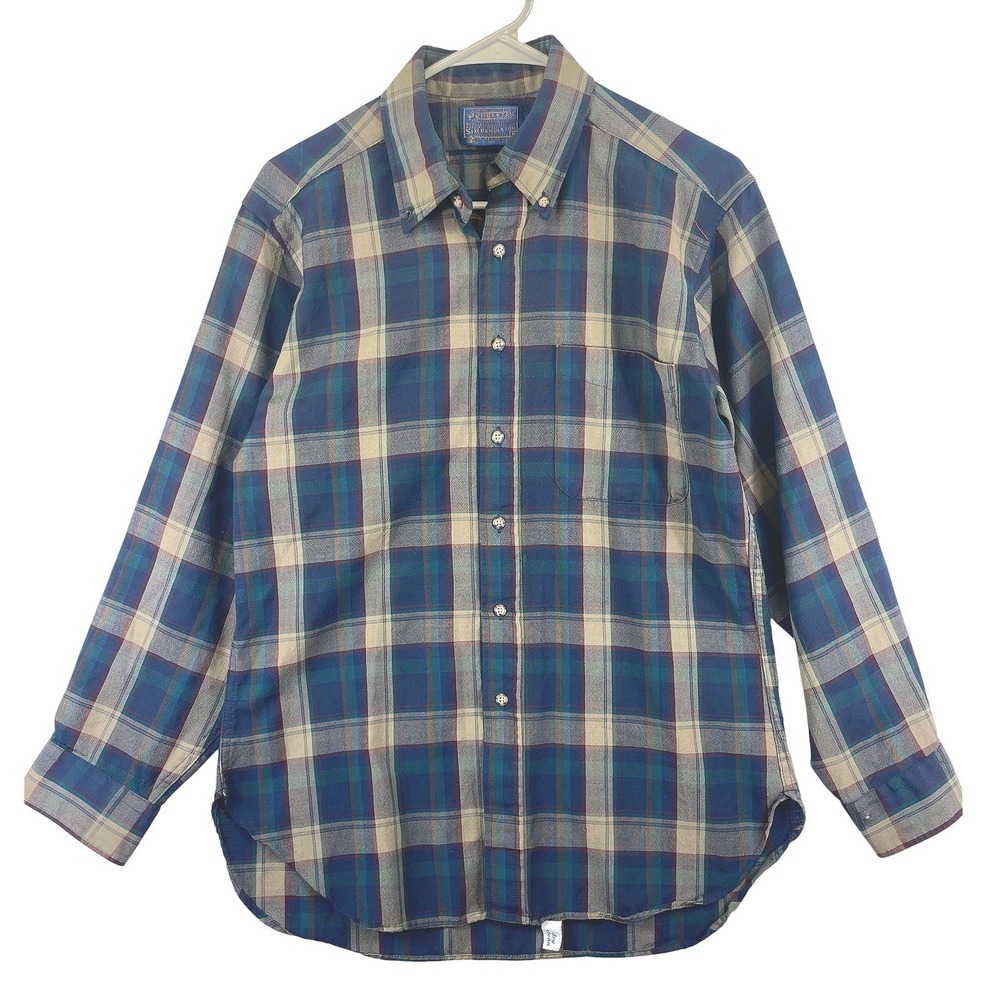 Pendleton Sir Pendleton Plaid Button Down Shirt Mens M Blue Wool Vintage Flannel
